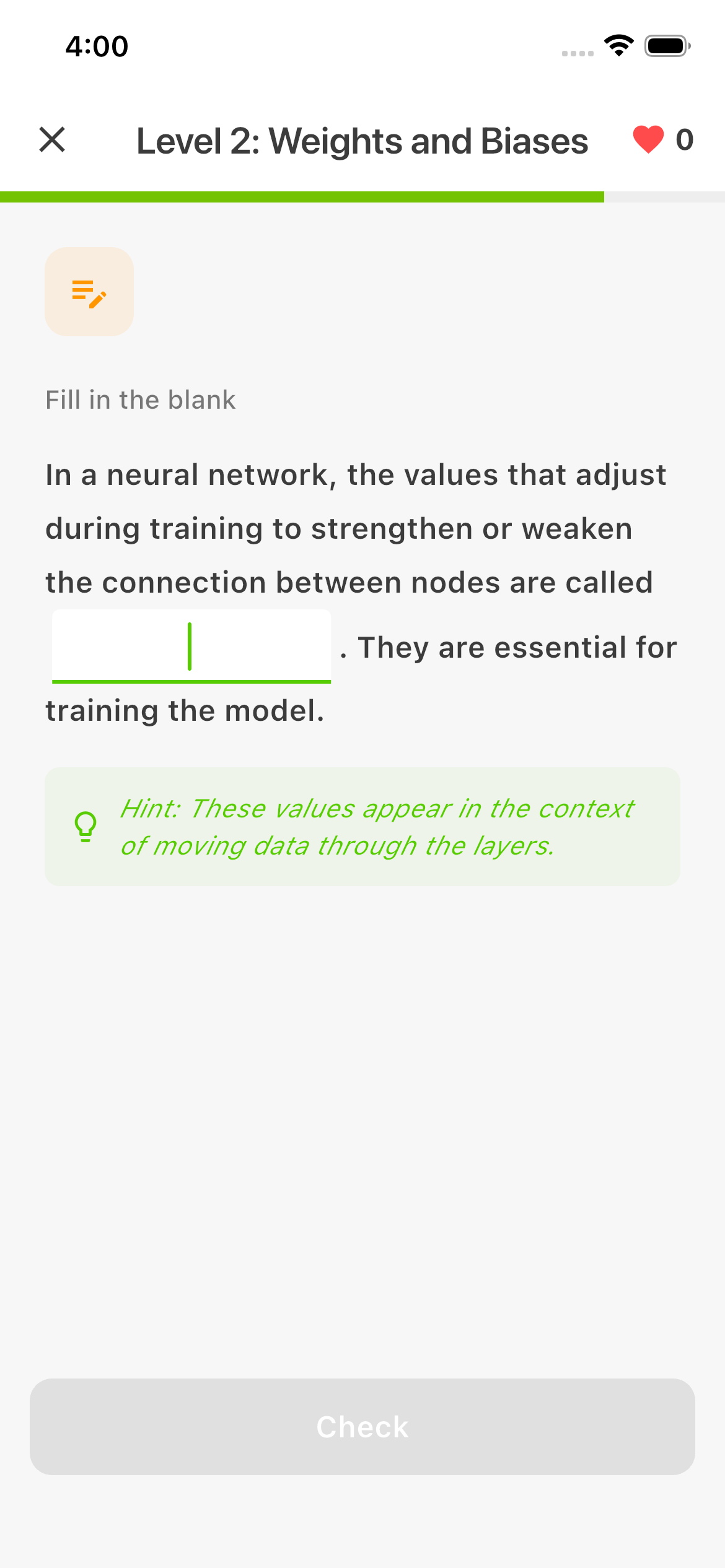 Fill in the blank interactive exercise for active learning in Mathesis educational app